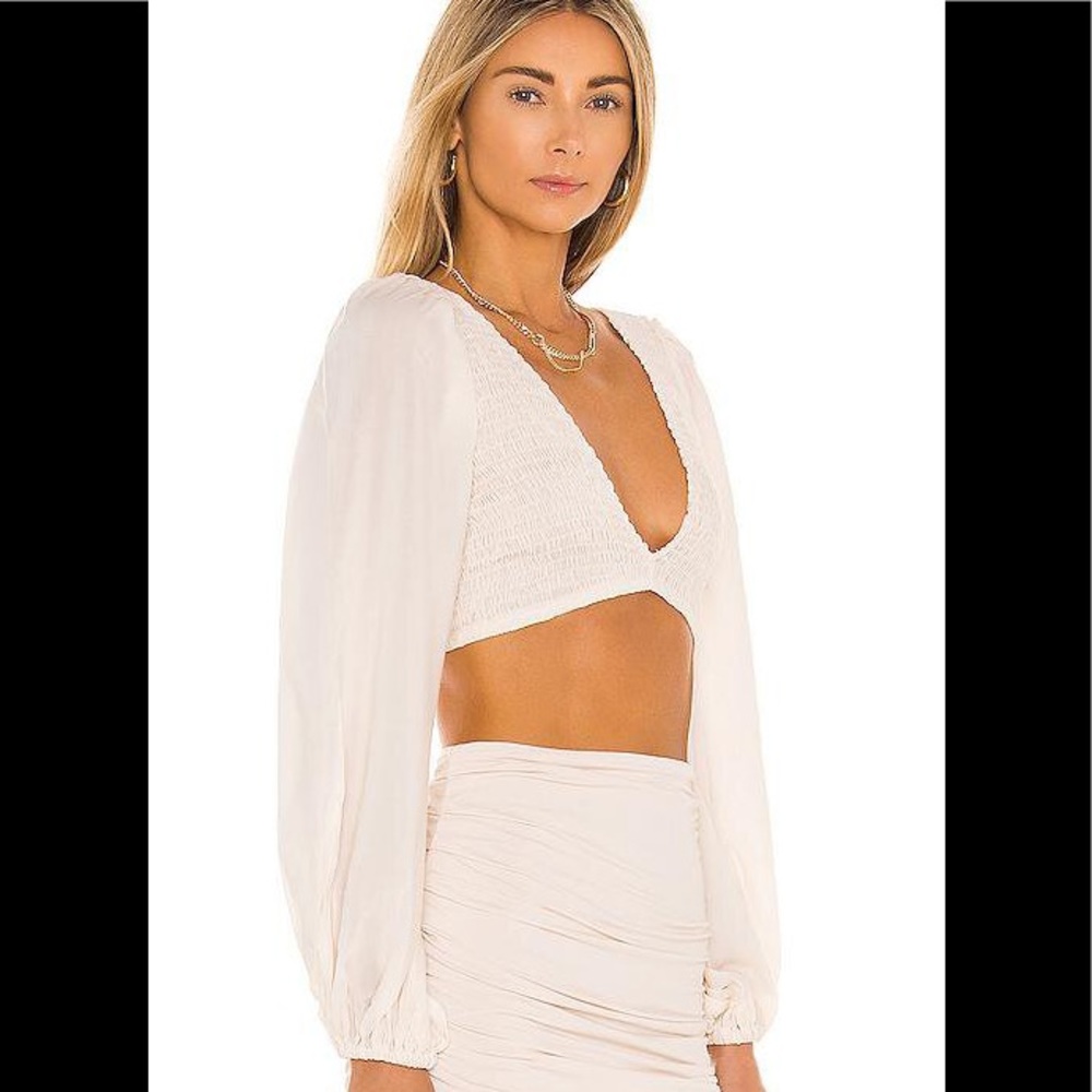 Indah Biru Solid Ruched Bodice Crop